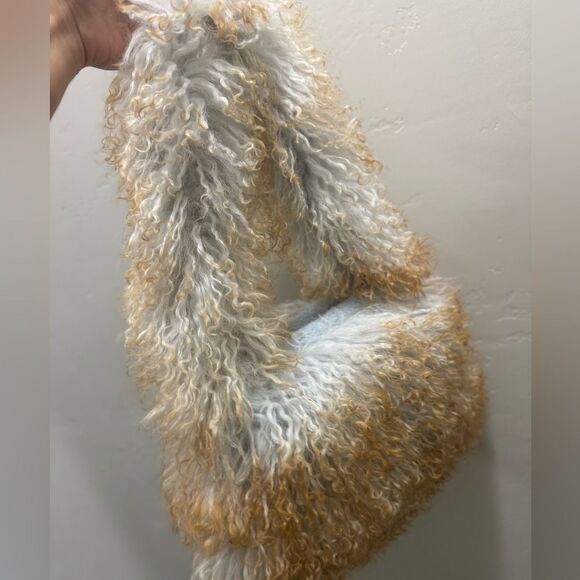2 Tone Real Mongolian Lamb Fur Handmade Shoulder Bag, Real Shearling Crossbody - Picture 14 of 16